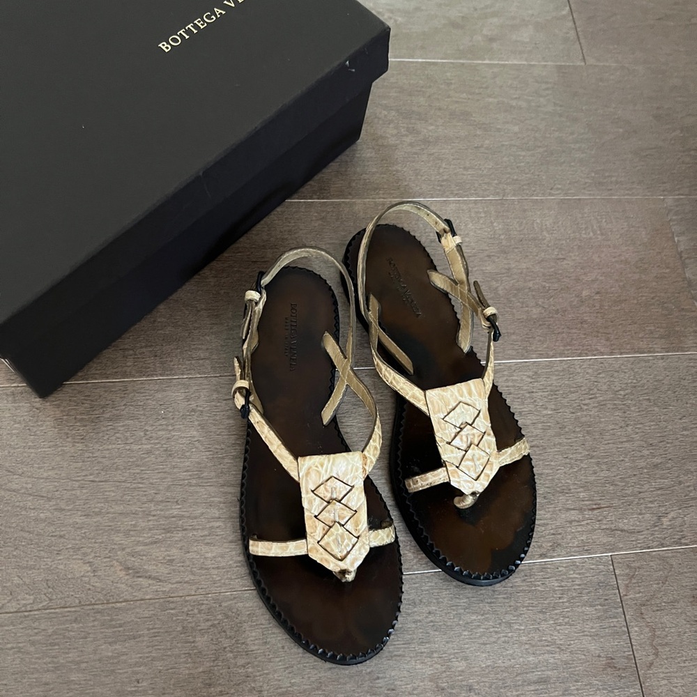 Bottega Veneta Tan Slingback Sandals crocodile leather